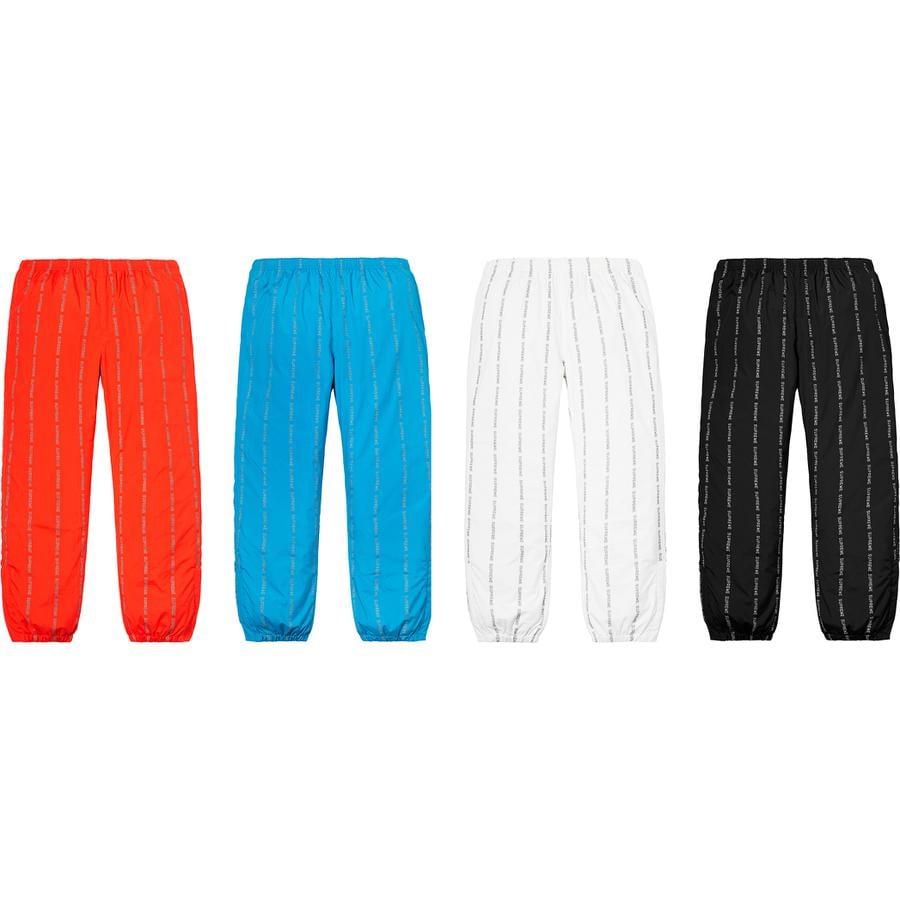 Supreme Reflective Text Track Pant released during fall winter 18 season