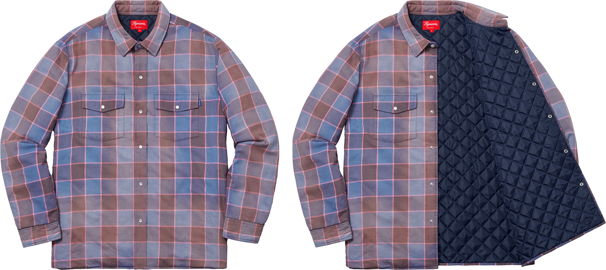 込み S Supreme Quilted Faded Plaid Shirt