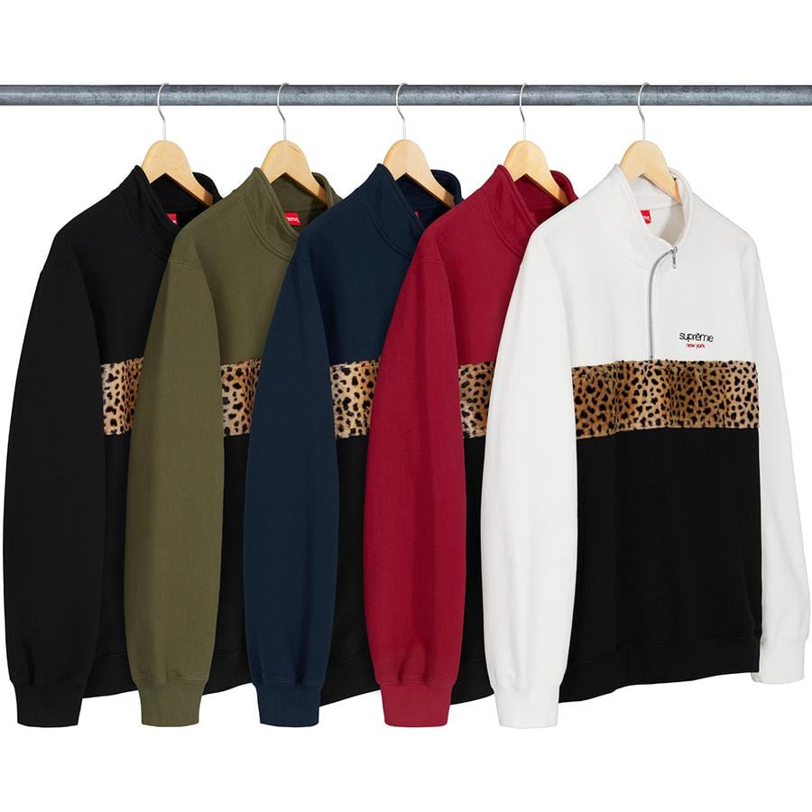 Supreme Leopard Panel Half Zip Sweatshirt releasing on Week 10 for fall winter 18
