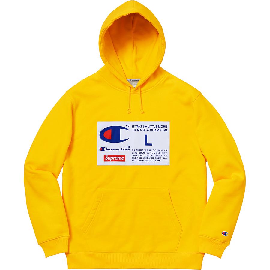 Details on Supreme Champion Label Hooded Sweatshirt Overview from fall winter
                                                    2018 (Price is $158)