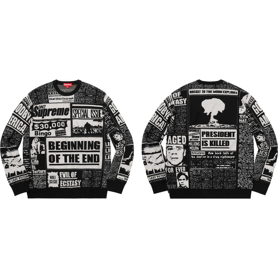 Supreme Newsprint Sweater released during fall winter 18 season