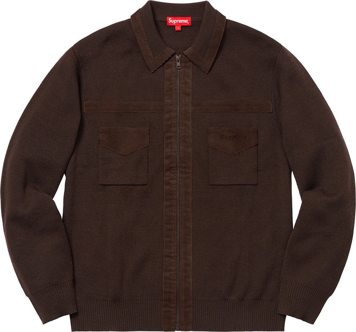 supreme Corduroy Detailed Zip Up Sweater