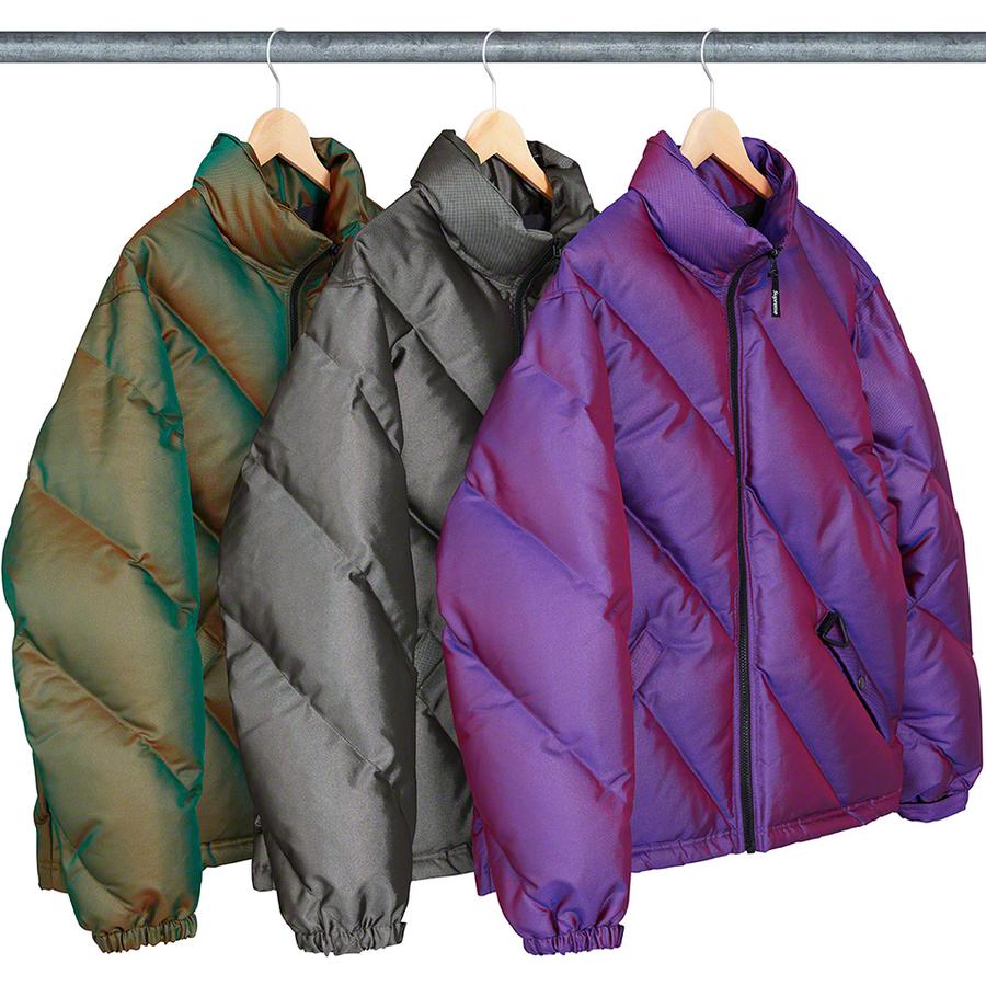 Supreme Iridescent Puffy Jacket released during fall winter 19 season