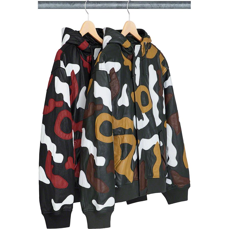 Supreme Camo Leather Hooded Jacket released during fall winter 19 season