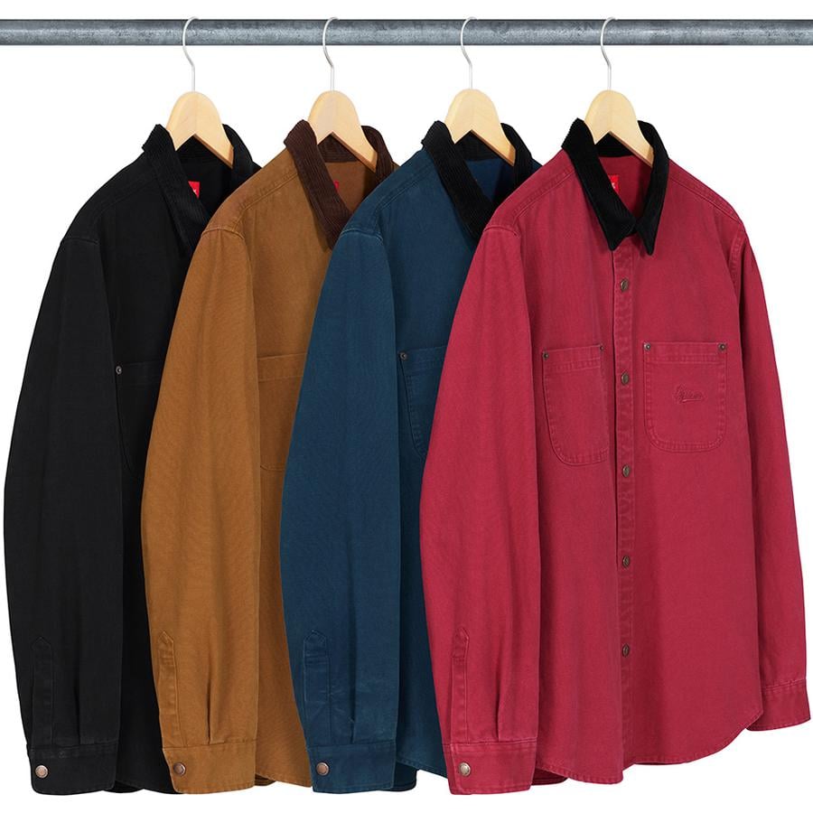 Supreme Script Canvas Snap Shirt for fall winter 19 season