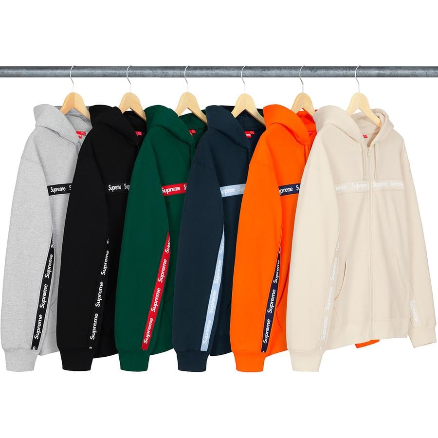 Supreme Text Stripe Zip Up Hooded Sweatshirt releasing on Week 9 for fall winter 2019