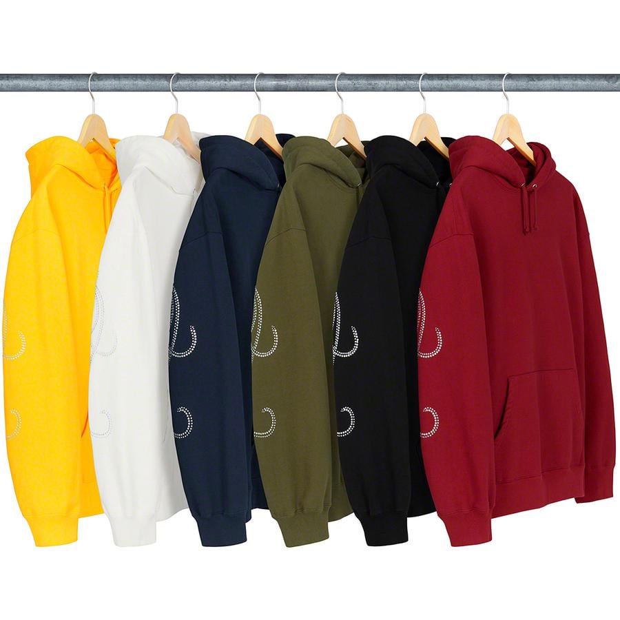 Supreme Rhinestone Script Hooded Sweatshirt released during fall winter 19 season