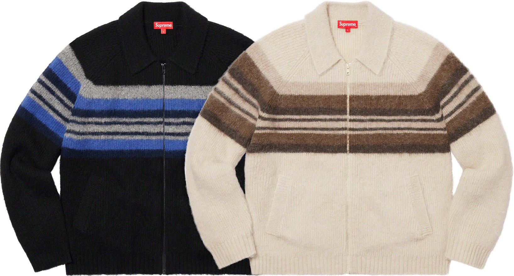 【L】supreme Brushed Wool Zip Up Sweater