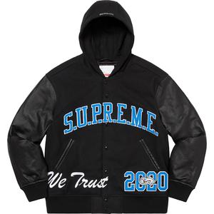 supreme hooded varsity jacket