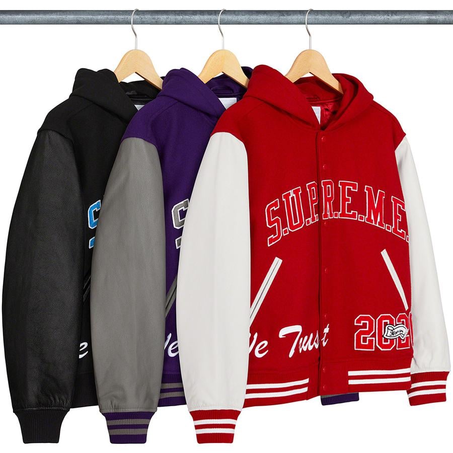 Supreme King Hooded Varsity Jacket for fall winter 20 season