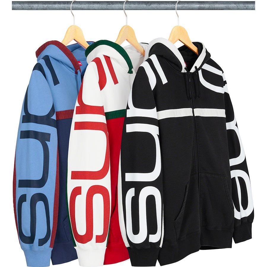Supreme Big Logo Paneled Zip Up Hooded Sweatshirt releasing on Week 13 for fall winter 20