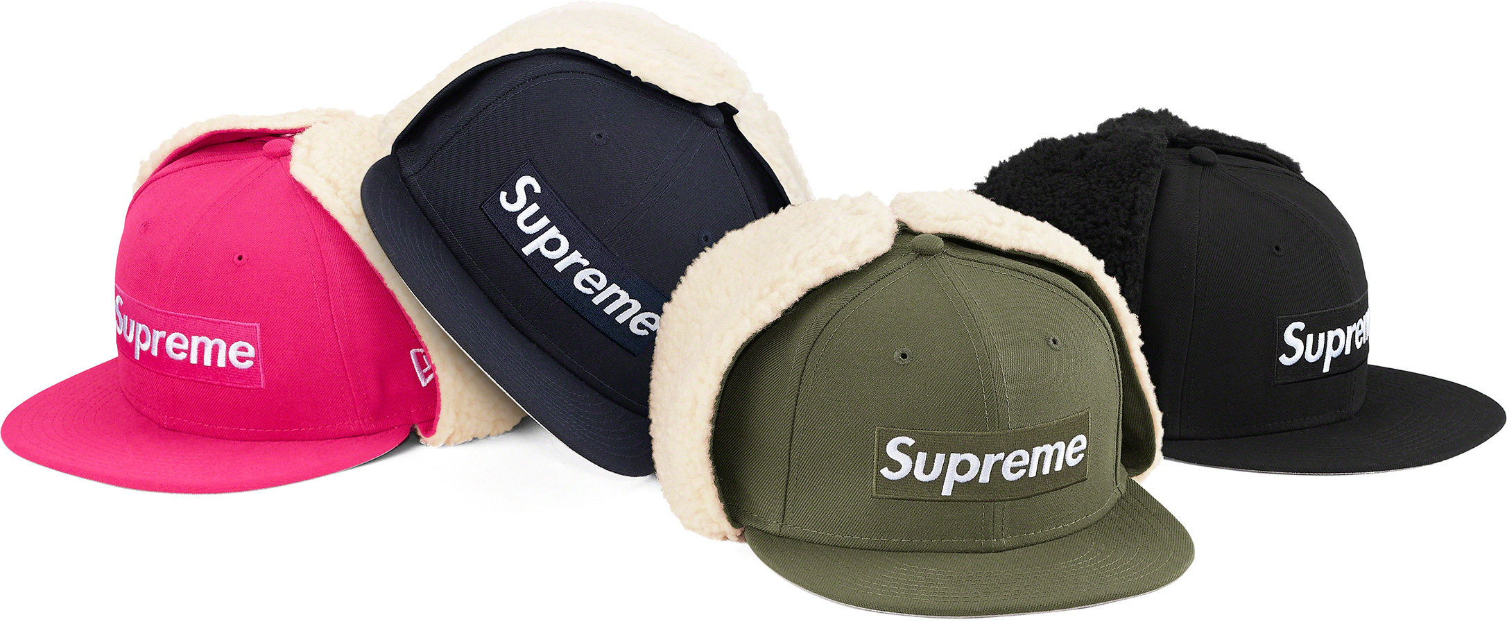 supreme  earflap newera black帽子