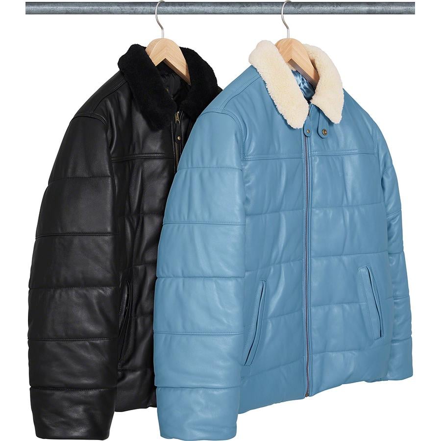 Details on Supreme Schott Shearling Collar Leather Puffy Jacket from fall winter
                                            2021 (Price is $948)