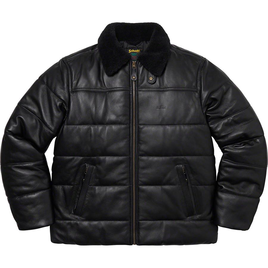 Details on Supreme Schott Shearling Collar Leather Puffy Jacket  from fall winter
                                                    2021 (Price is $948)