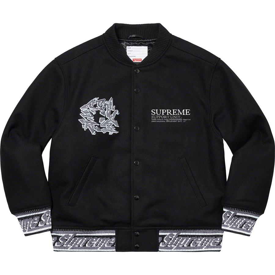 Details on Support Unit Varsity Jacket  from fall winter 2021 (Price is $388)