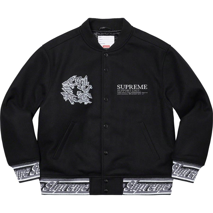 Details on Support Unit Varsity Jacket  from fall winter
                                                    2021 (Price is $388)