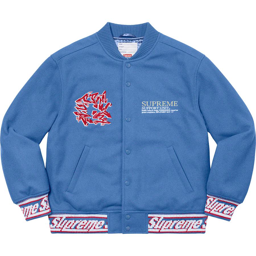 Details on Support Unit Varsity Jacket  from fall winter 2021 (Price is $388)
