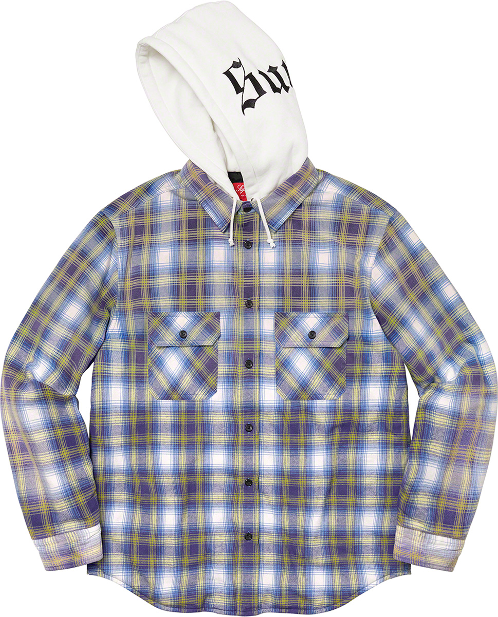 L Supreme Hooded Flannel Zip Up Shirt