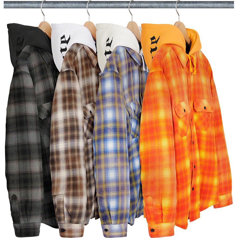 L Supreme Hooded Flannel Zip Up Shirt