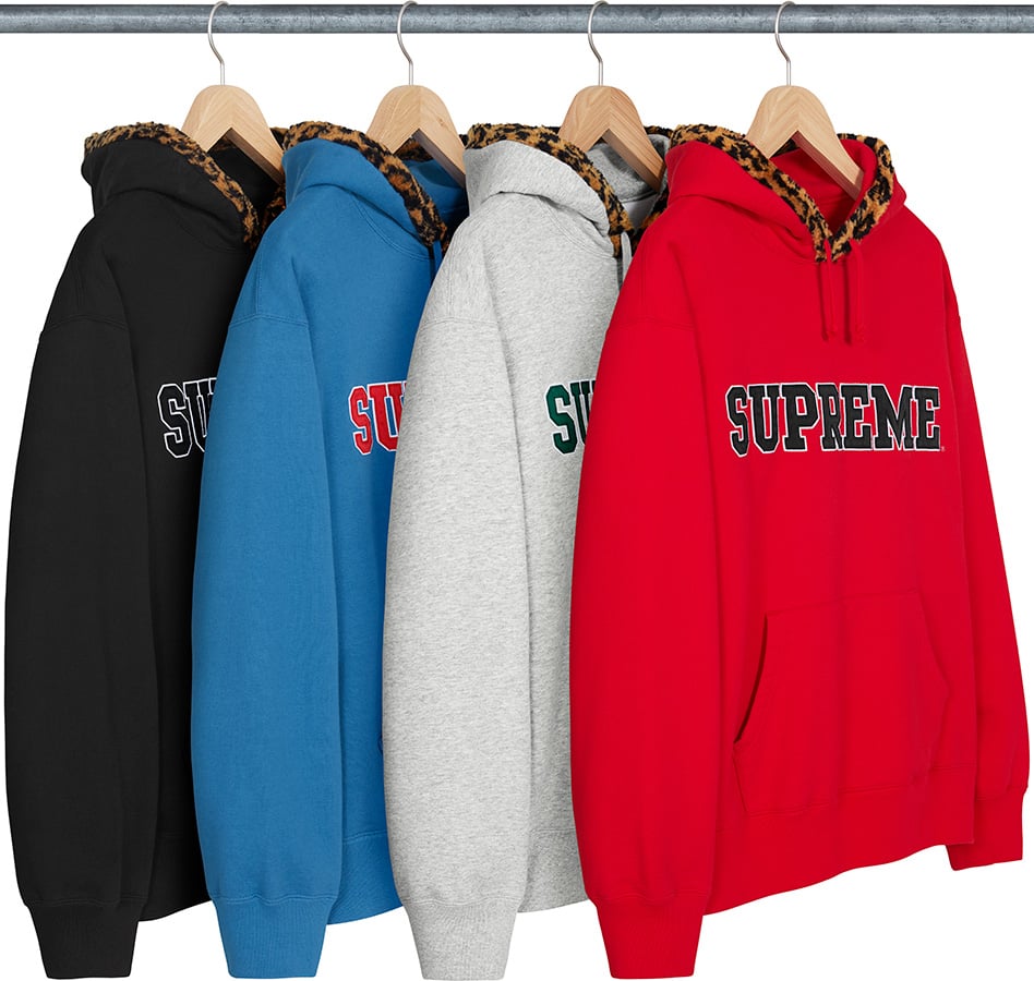 Supreme Leopard Trim Hooded Sweatshirt Red