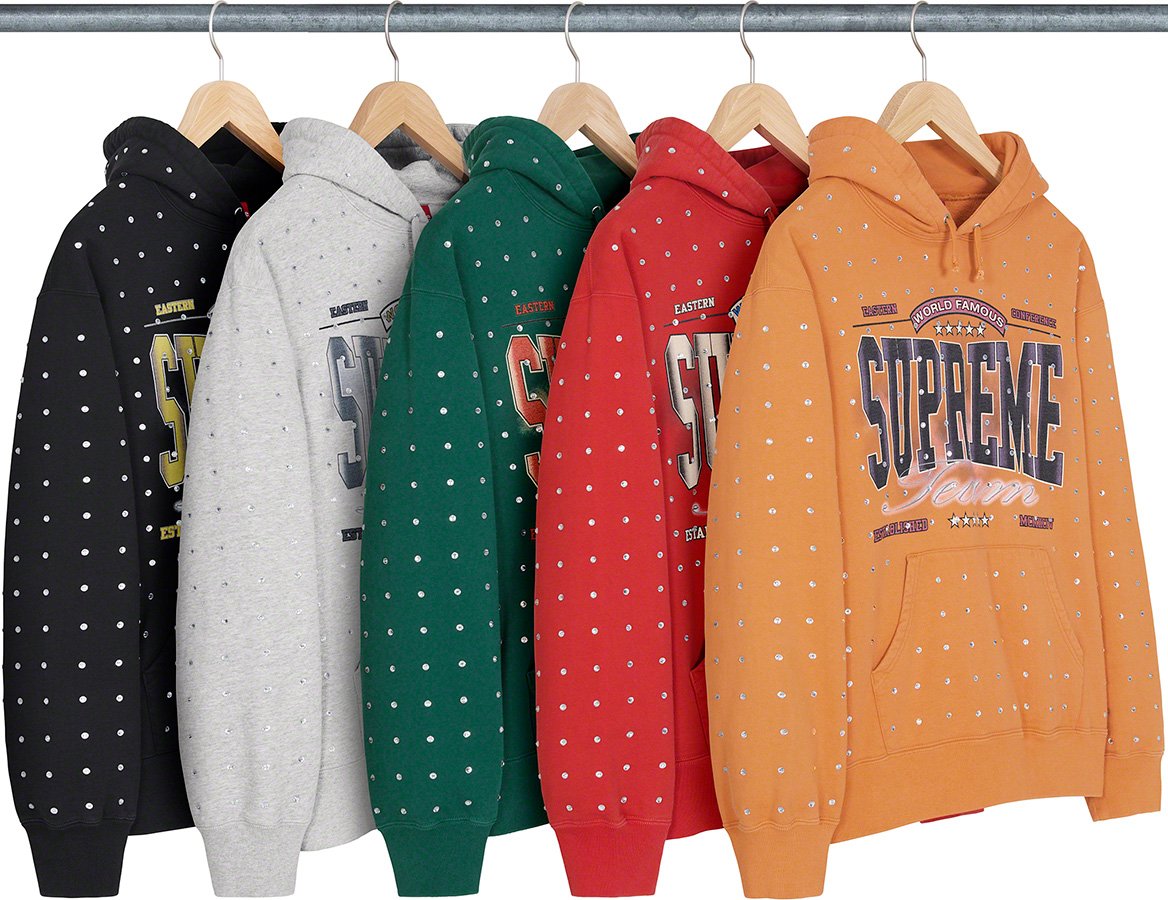 Supreme Rhinestone Hooded Sweatshirt Burnt Red