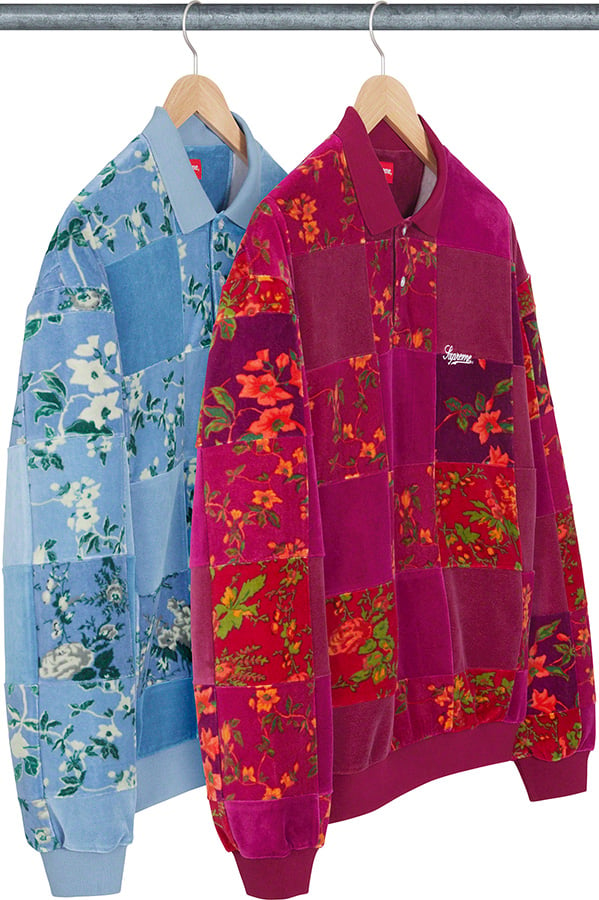 Supreme floralpatchwork velour l/s polo-