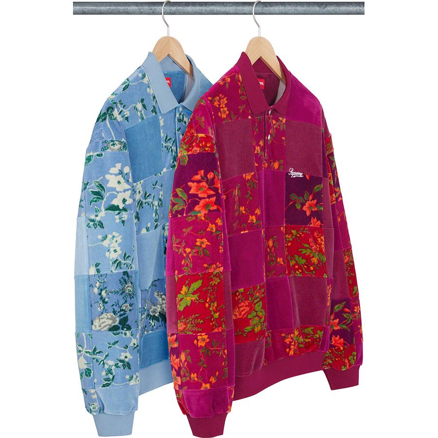 SUPREME シュプリーム 21AW Floral Patchwork Velour L/S Polo フローラルパッチワークベロアロングスリーブポロシャツ 長袖 ブルー