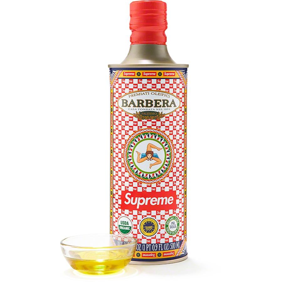 Details on Supreme Barbera Olive Oil from fall winter 2022 (Price is $24)