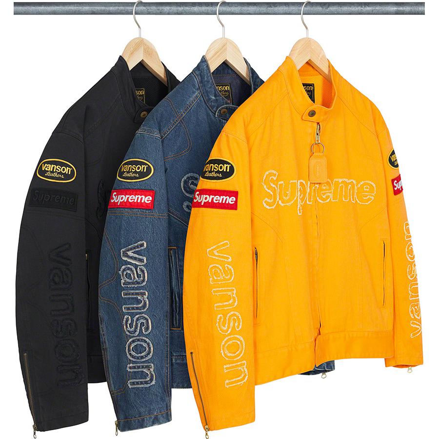 Details on Supreme Vanson Leathers Cordura Denim Jacket from fall winter
                                            2022 (Price is $498)