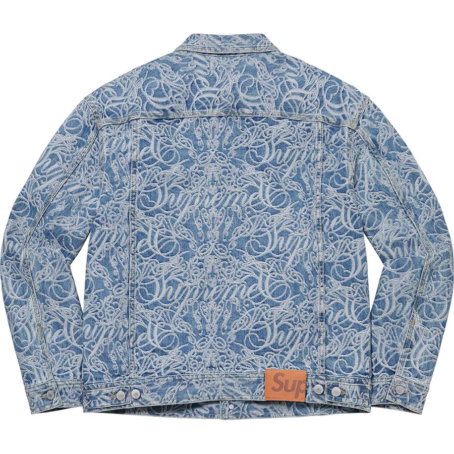 Details on Script Jacquard Denim Trucker Jacket  from fall winter
                                                    2022 (Price is $268)