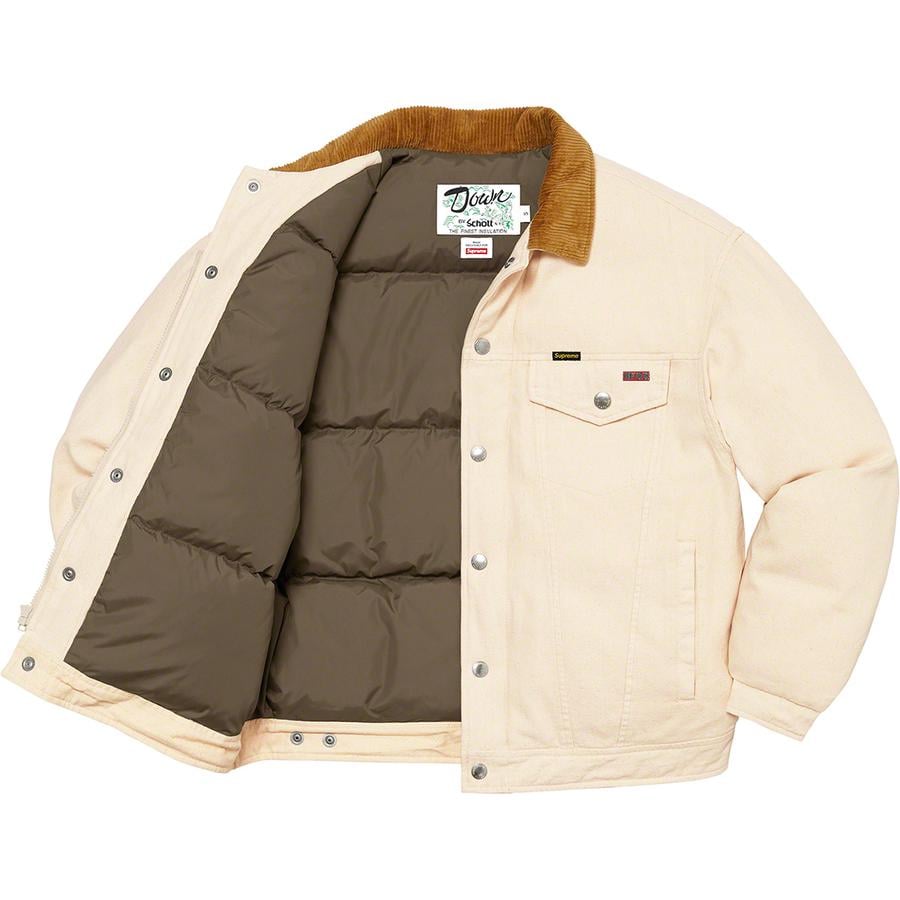 Details on Supreme Schott Canvas Down Trucker Jacket  from fall winter
                                                    2022 (Price is $338)