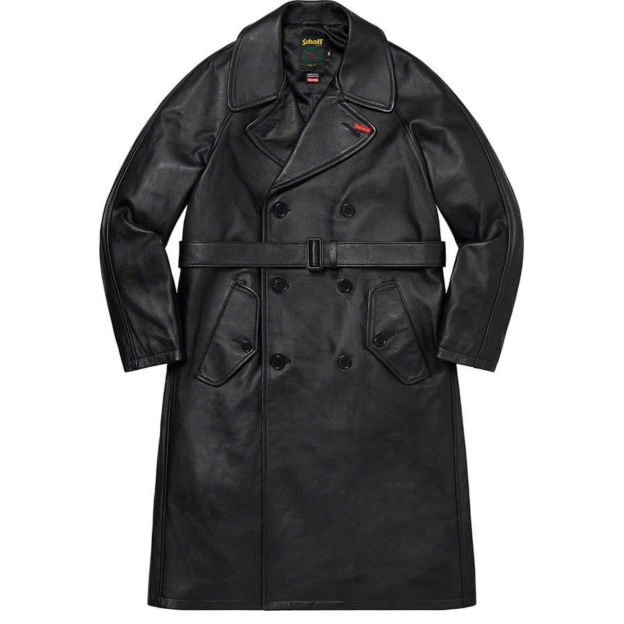 Details on Supreme Schott Leather Trench Coat from fall winter
                                            2022 (Price is $1498)