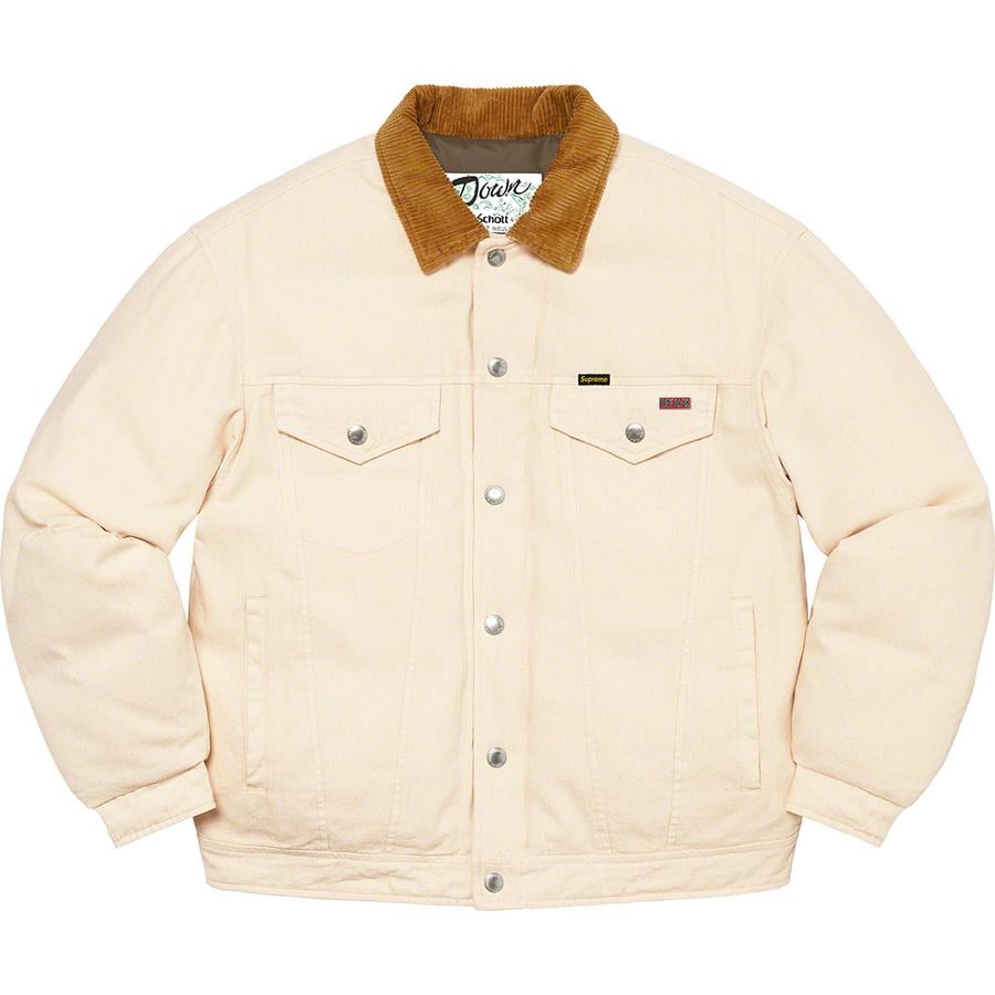 Details on Supreme Schott Canvas Down Trucker Jacket  from fall winter
                                                    2022 (Price is $338)