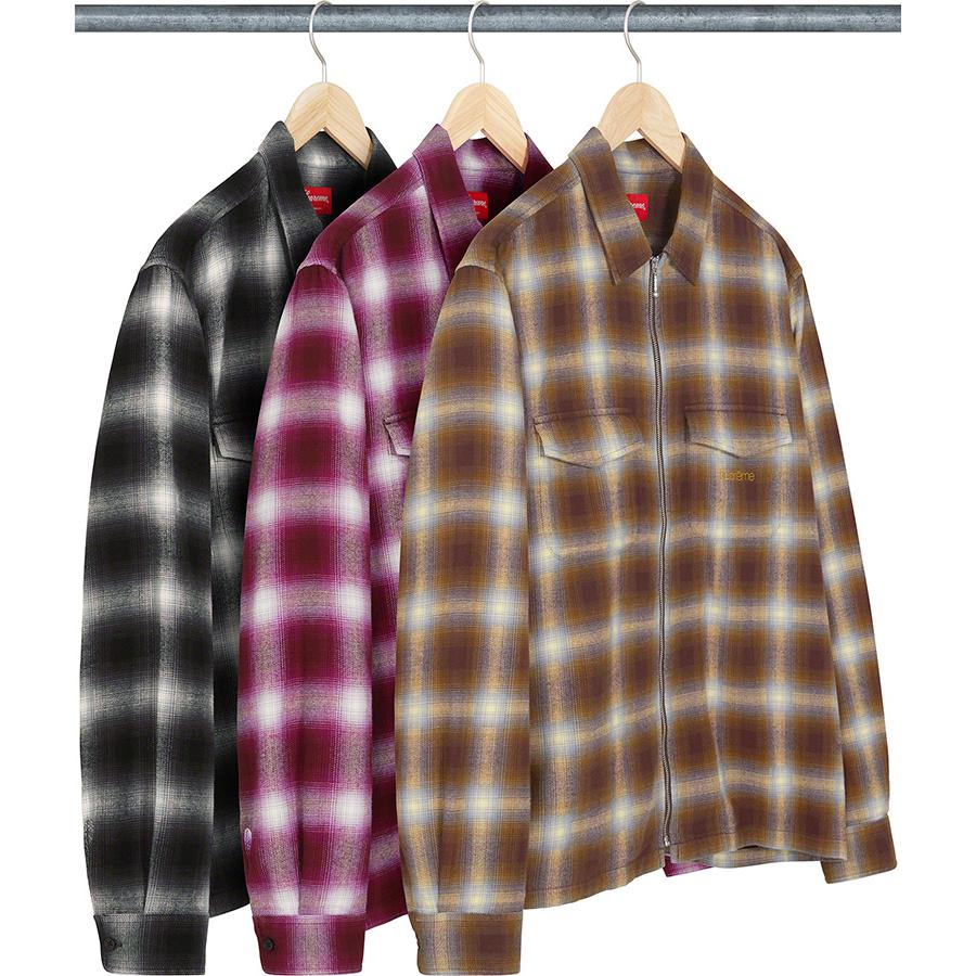 Supreme Shadow Plaid Flannel Zip Up Shirt released during fall winter 22 season