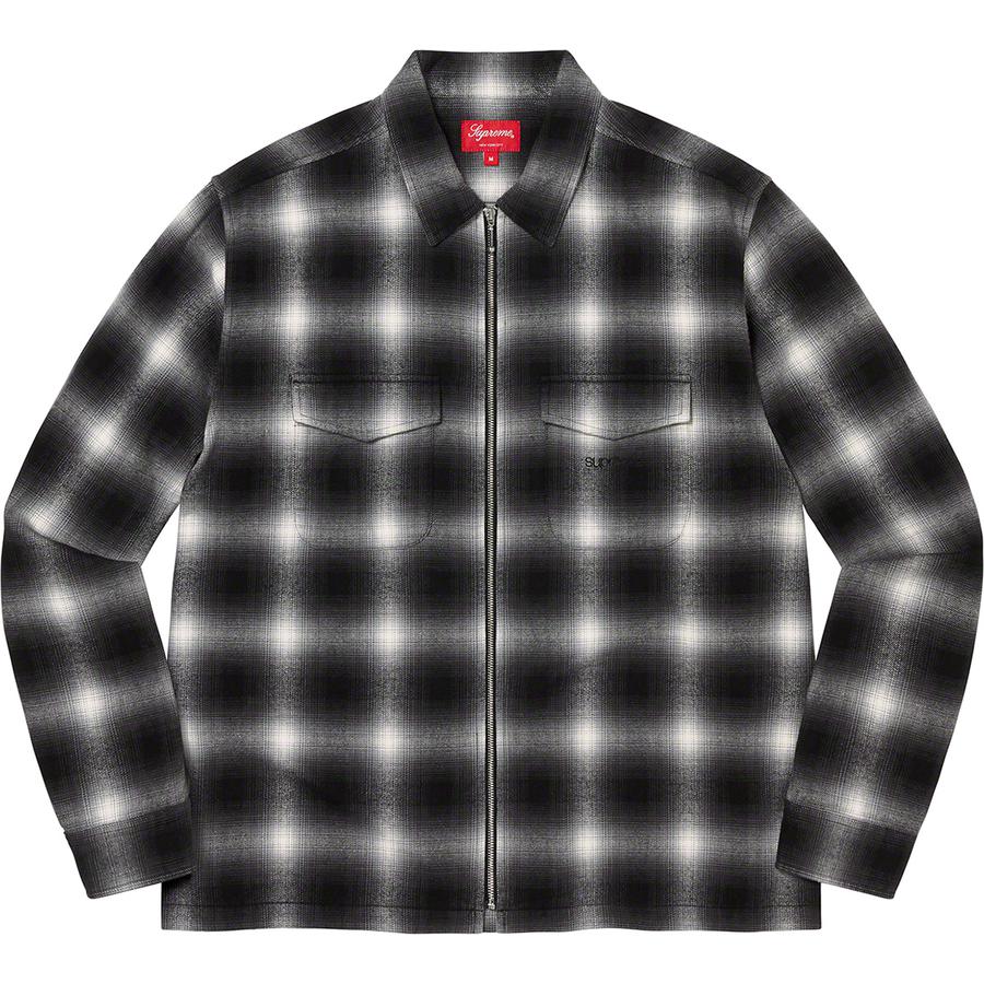 Details on Shadow Plaid Flannel Zip Up Shirt  from fall winter 2022 (Price is $138)