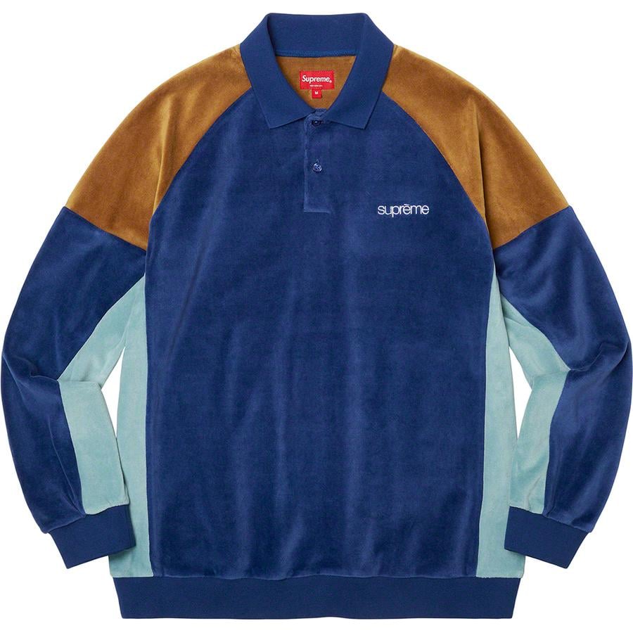 Supreme Patchwork Velour L/S Polo 青　Lサイズ