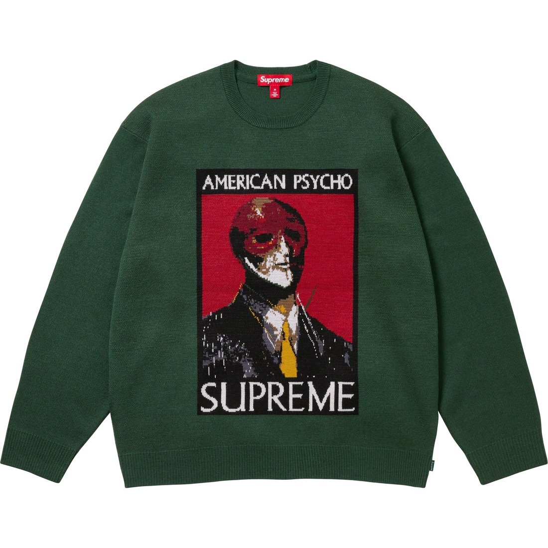 Details on American Psycho Sweater Green from fall winter 2023 (Price is $178)