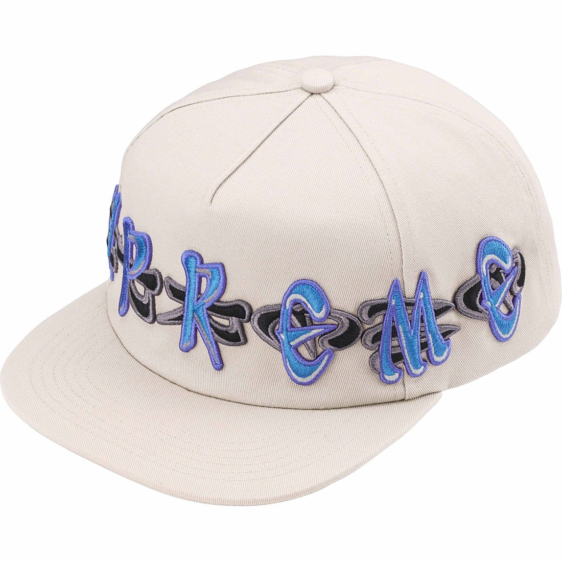 Details on AOI Spellout 5-Panel Stone from fall winter
                                                    2023 (Price is $48)