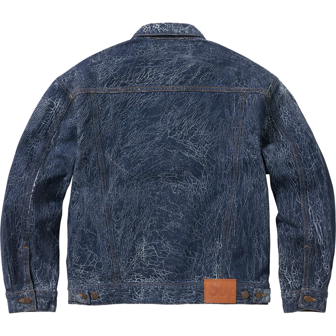 Details on Crackle Denim Trucker Jacket Blue from fall winter
                                                    2023 (Price is $368)