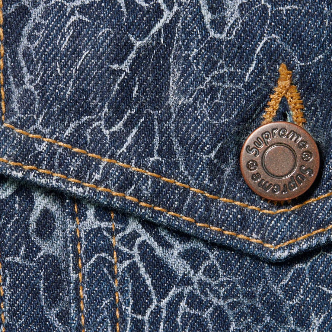Details on Crackle Denim Trucker Jacket Blue from fall winter
                                                    2023 (Price is $368)