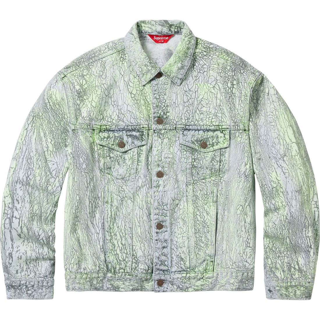 Details on Crackle Denim Trucker Jacket Multicolor from fall winter
                                                    2023 (Price is $368)