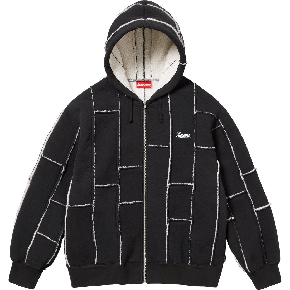 Details on Faux Shearling Zip Up Hooded Sweatshirt Black from fall winter
                                                    2023 (Price is $198)
