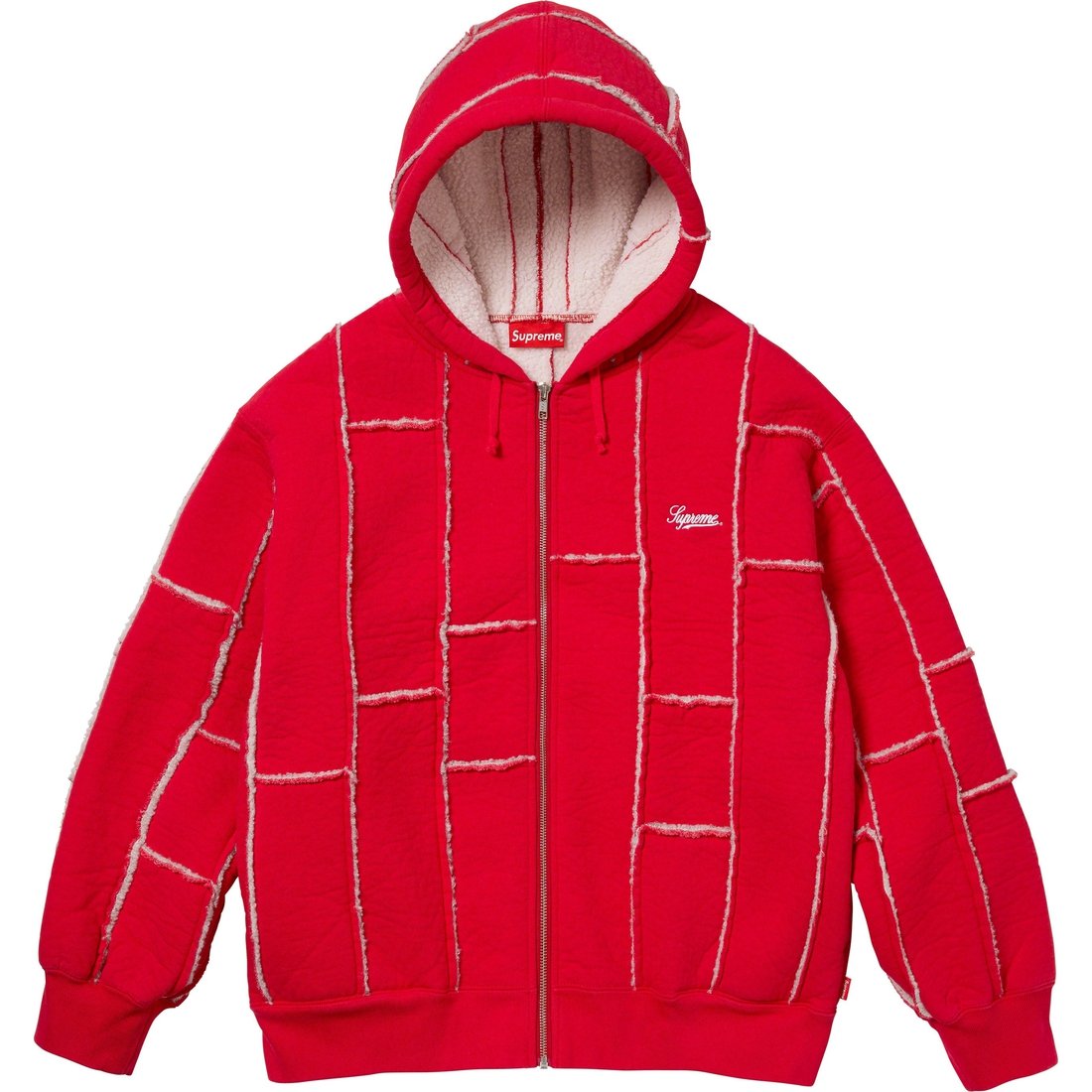 Details on Faux Shearling Zip Up Hooded Sweatshirt Red from fall winter
                                                    2023 (Price is $198)