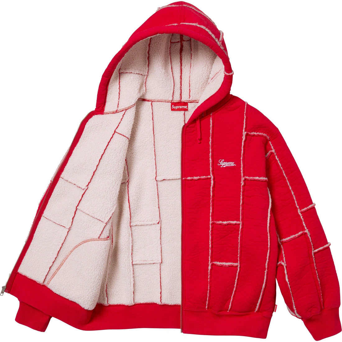 Details on Faux Shearling Zip Up Hooded Sweatshirt Red from fall winter
                                                    2023 (Price is $198)