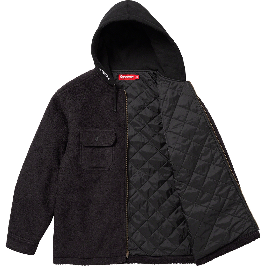 Details on Fleece Zip Up Hooded Shirt Black from fall winter
                                                    2023 (Price is $158)