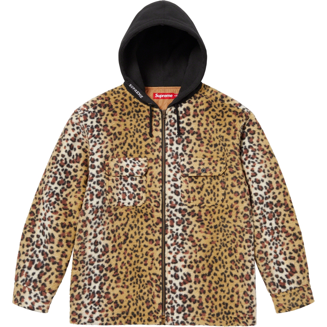 Details on Fleece Zip Up Hooded Shirt Brown Leopard from fall winter
                                                    2023 (Price is $158)