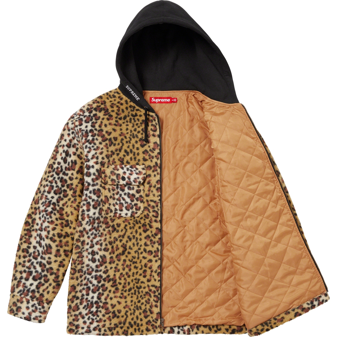 Supreme Fleece Zip Up Hooded Shirt (FW23) - Brown Leopard - $158