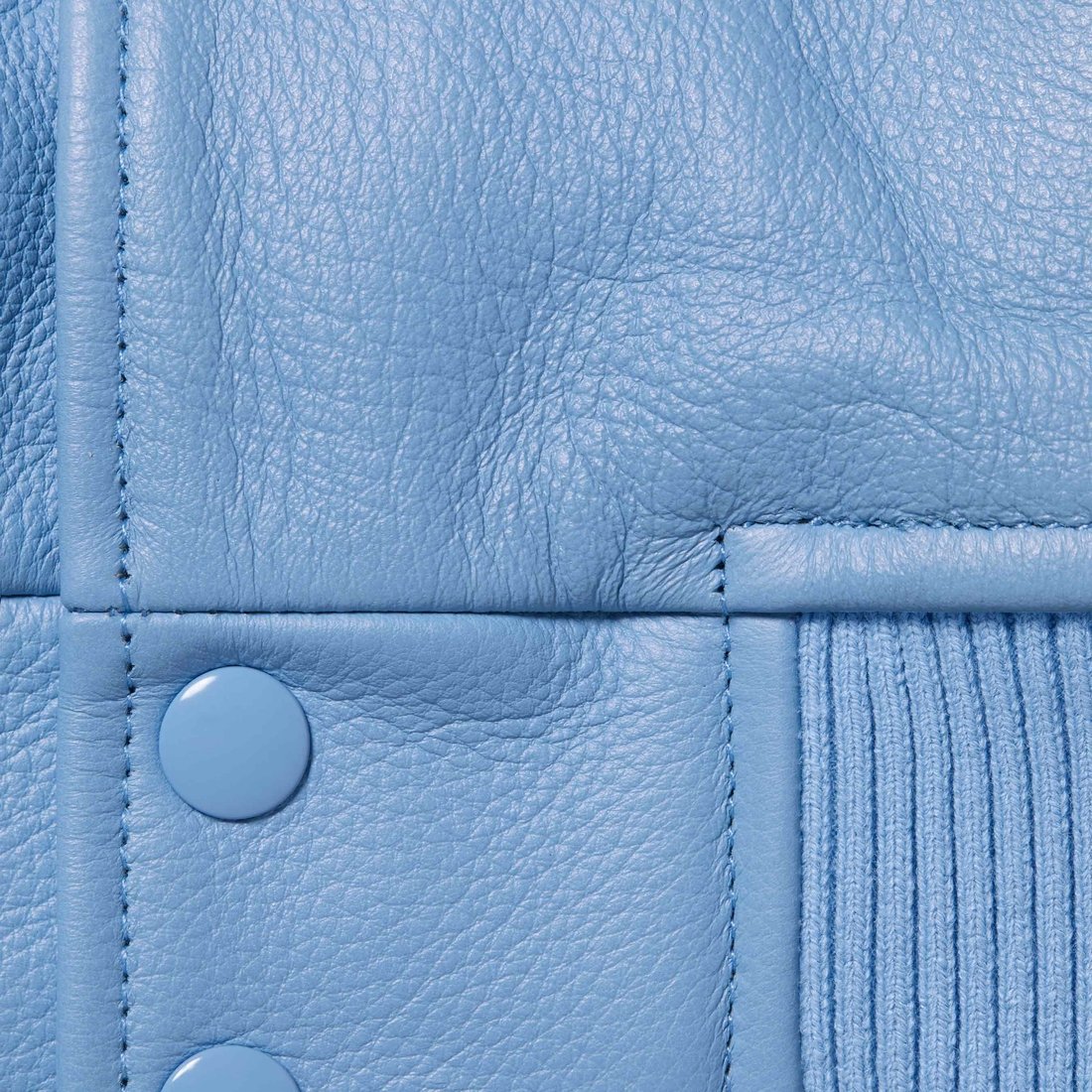 Details on GORE-TEX Infinium WINDSTOPPER Leather Varsity Jacket Light Blue from fall winter
                                                    2023 (Price is $998)