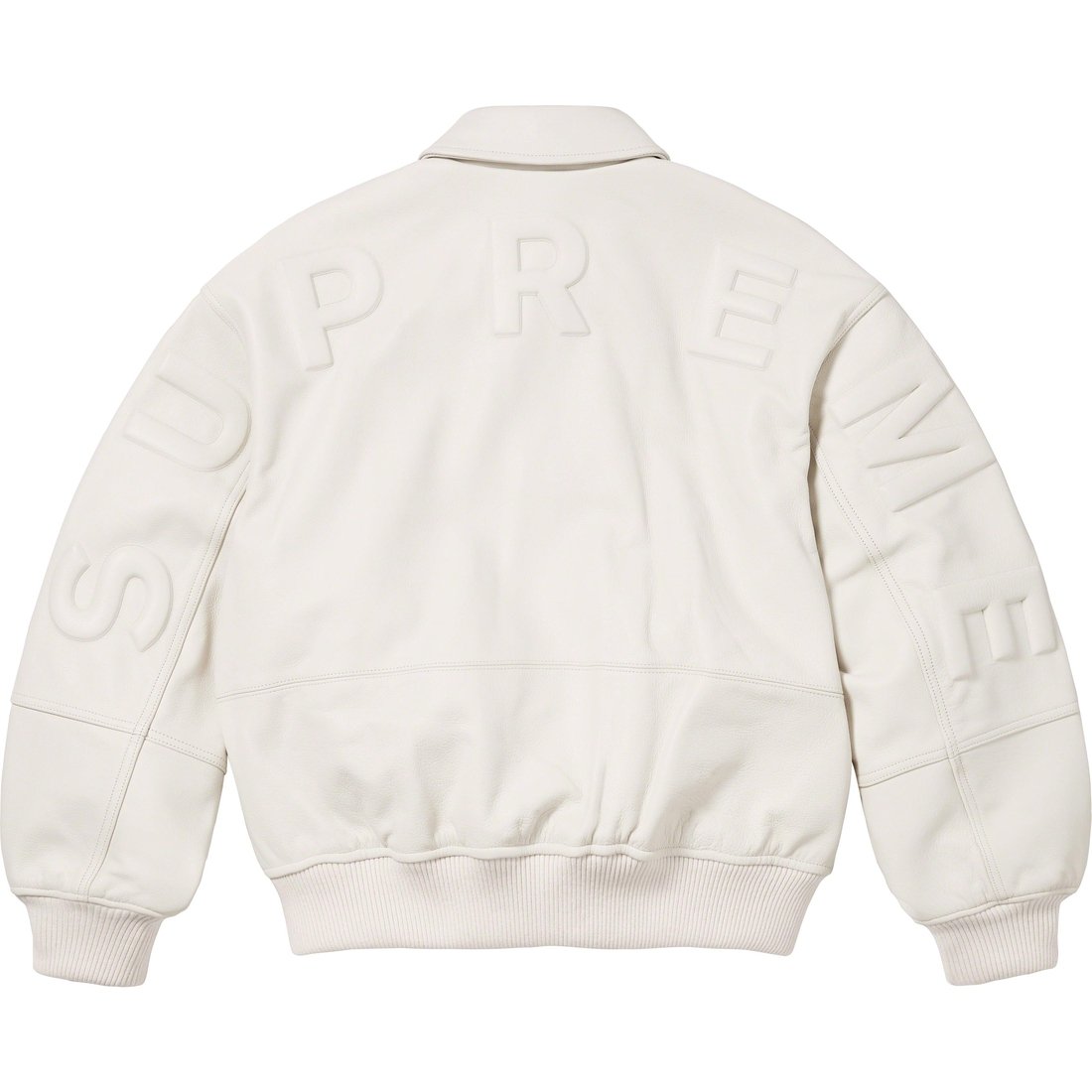 Details on GORE-TEX Infinium WINDSTOPPER Leather Varsity Jacket White from fall winter 2023 (Price is $998)