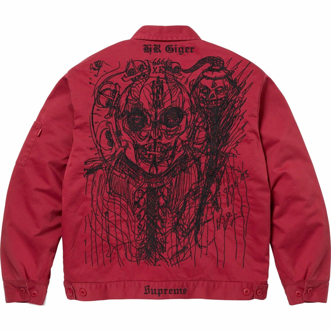 Details on H.R. Giger Embroidered Work Jacket Red from fall winter
                                                    2023 (Price is $298)